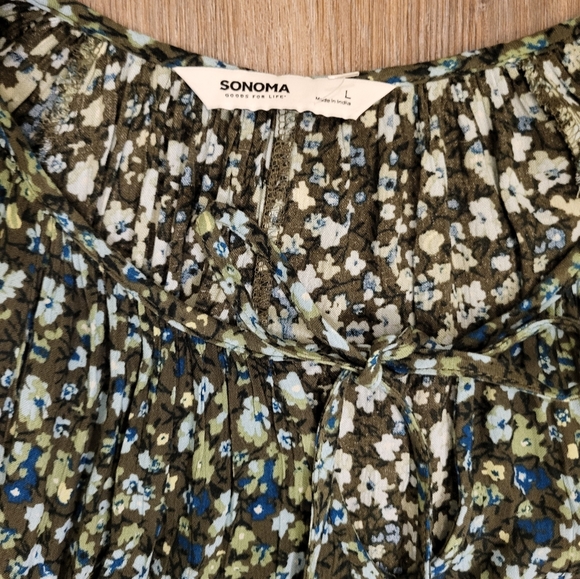 Sonoma Tiered Long Maxi Dress Size Large Olive green & Blue Floral - Picture 5 of 10